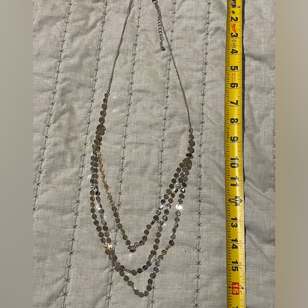 NWT Oori multi strand silver disc long necklace